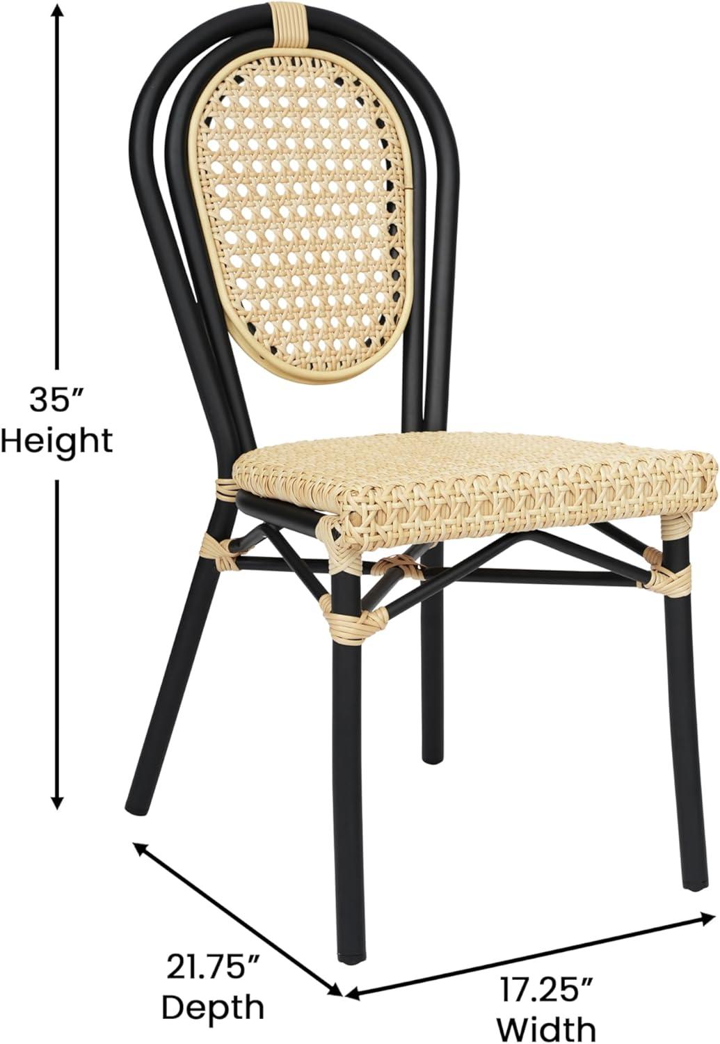 image:imageFlash Furniture Cannes IndoorOutdoor Commercial Thonet Bistro Stack Chair Natural PE Cane Rattan Back and Seat Black Metal FrameNaturalBlack Frame