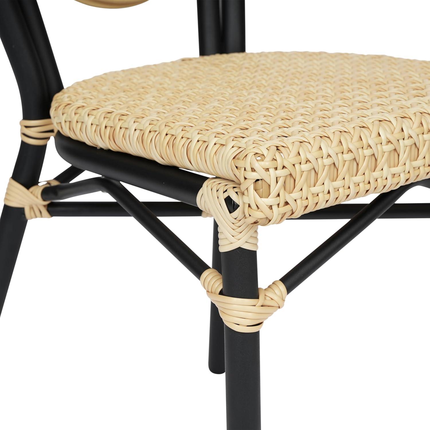 image:imageFlash Furniture Cannes IndoorOutdoor Commercial Thonet Bistro Stack Chair Natural PE Cane Rattan Back and Seat Black Metal FrameNaturalBlack Frame