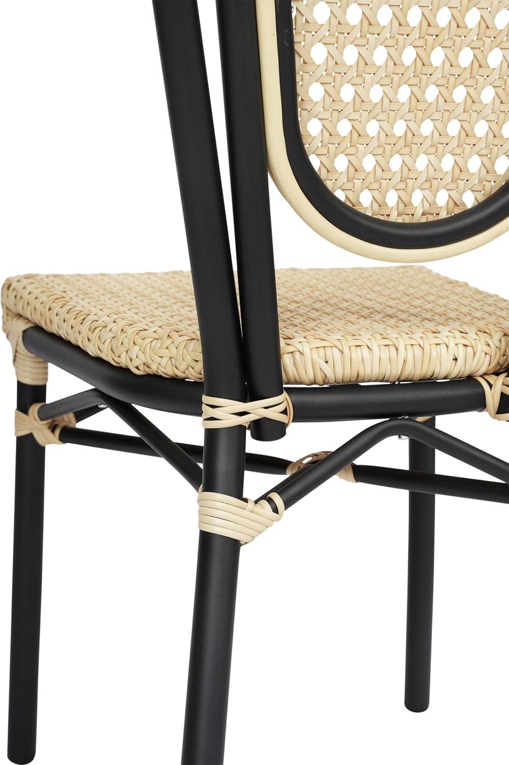 image:imageFlash Furniture Cannes IndoorOutdoor Commercial Thonet Bistro Stack Chair Natural PE Cane Rattan Back and Seat Black Metal FrameNaturalBlack Frame