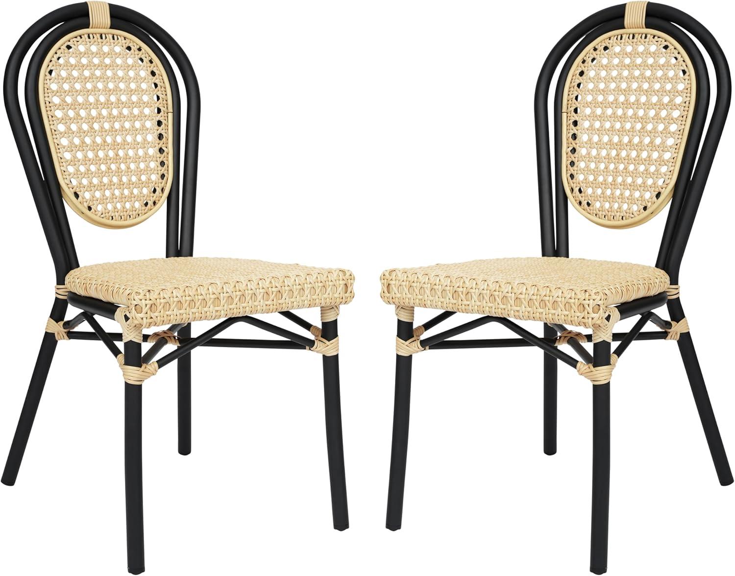 image:imageFlash Furniture Cannes IndoorOutdoor Commercial Thonet Bistro Stack Chair Natural PE Cane Rattan Back and Seat Black Metal FrameNaturalBlack Frame