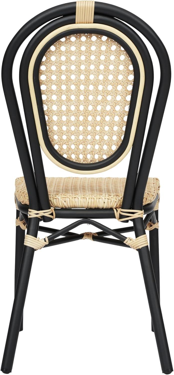 image:imageFlash Furniture Cannes IndoorOutdoor Commercial Thonet Bistro Stack Chair Natural PE Cane Rattan Back and Seat Black Metal FrameNaturalBlack Frame