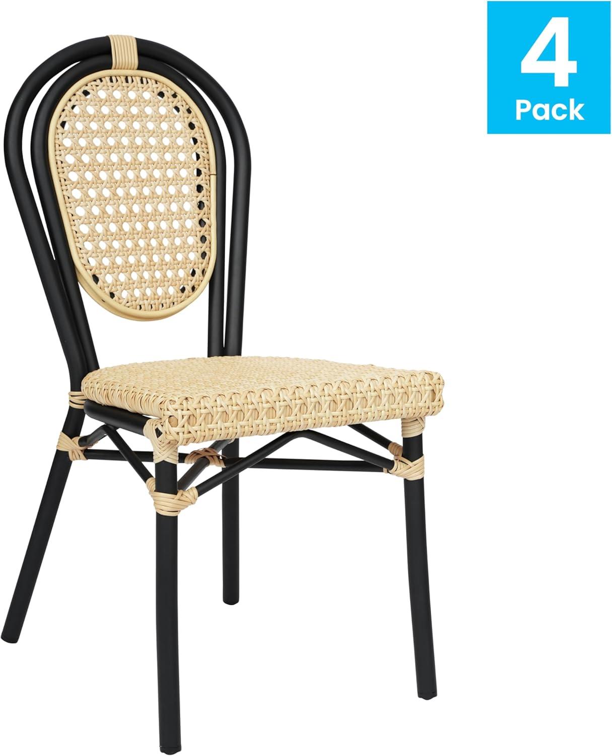 image:imageFlash Furniture Cannes IndoorOutdoor Commercial Thonet Bistro Stack Chair Natural PE Cane Rattan Back and Seat Black Metal FrameNaturalBlack Frame