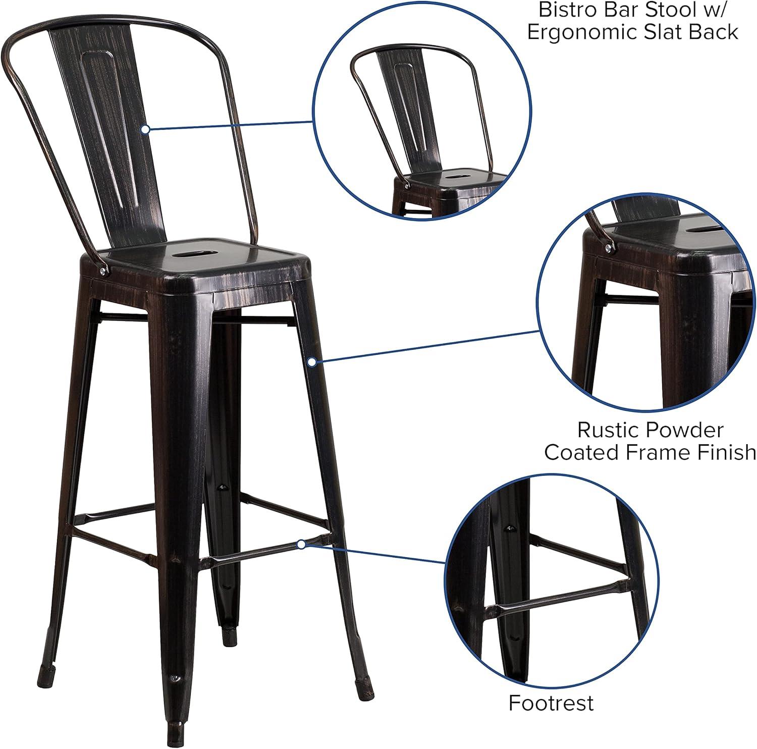 image:imageFlash Furniture Commercial Grade 30 High Black Metal IndoorOutdoor Barstool with Removable BackBlackantique Gold