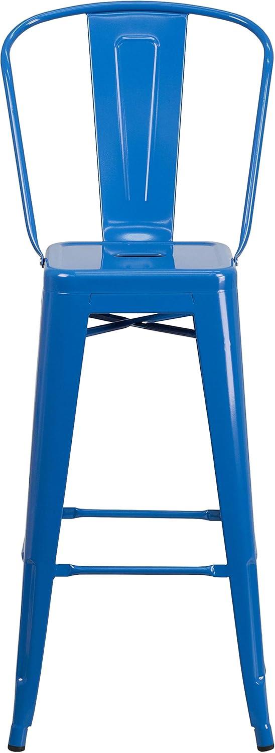 image:imageFlash Furniture Commercial Grade 30 High Black Metal IndoorOutdoor Barstool with Removable BackBlue