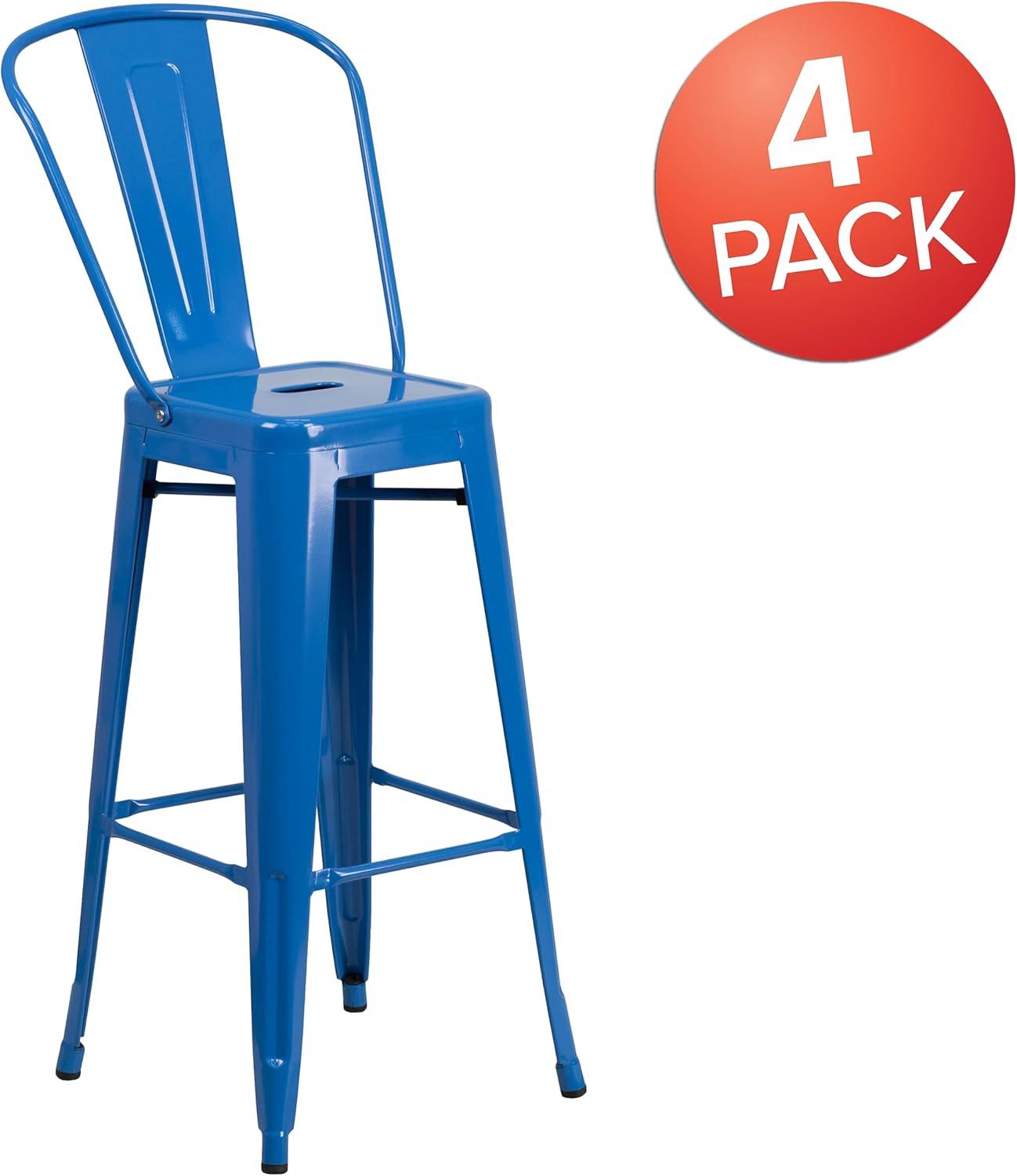 image:imageFlash Furniture Commercial Grade 30 High Black Metal IndoorOutdoor Barstool with Removable BackBlue