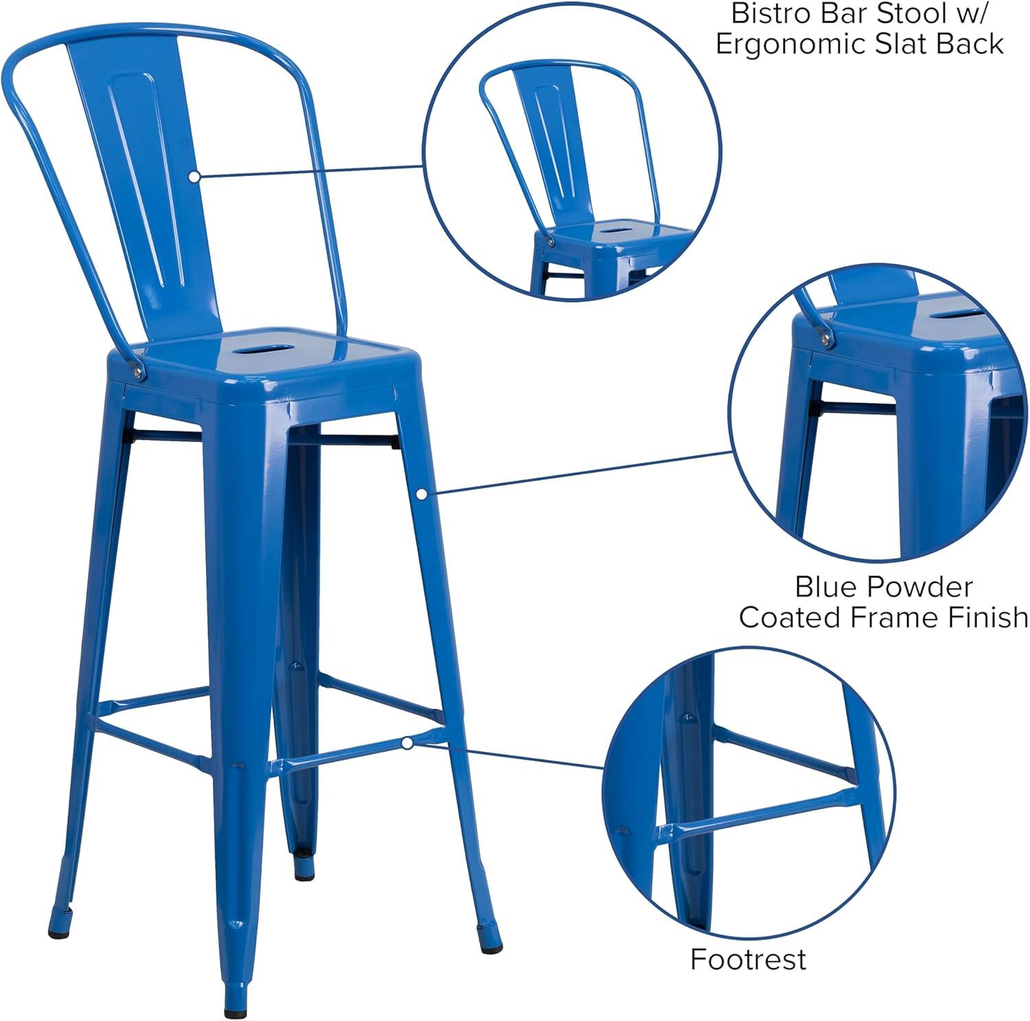 image:imageFlash Furniture Commercial Grade 30 High Black Metal IndoorOutdoor Barstool with Removable BackBlue