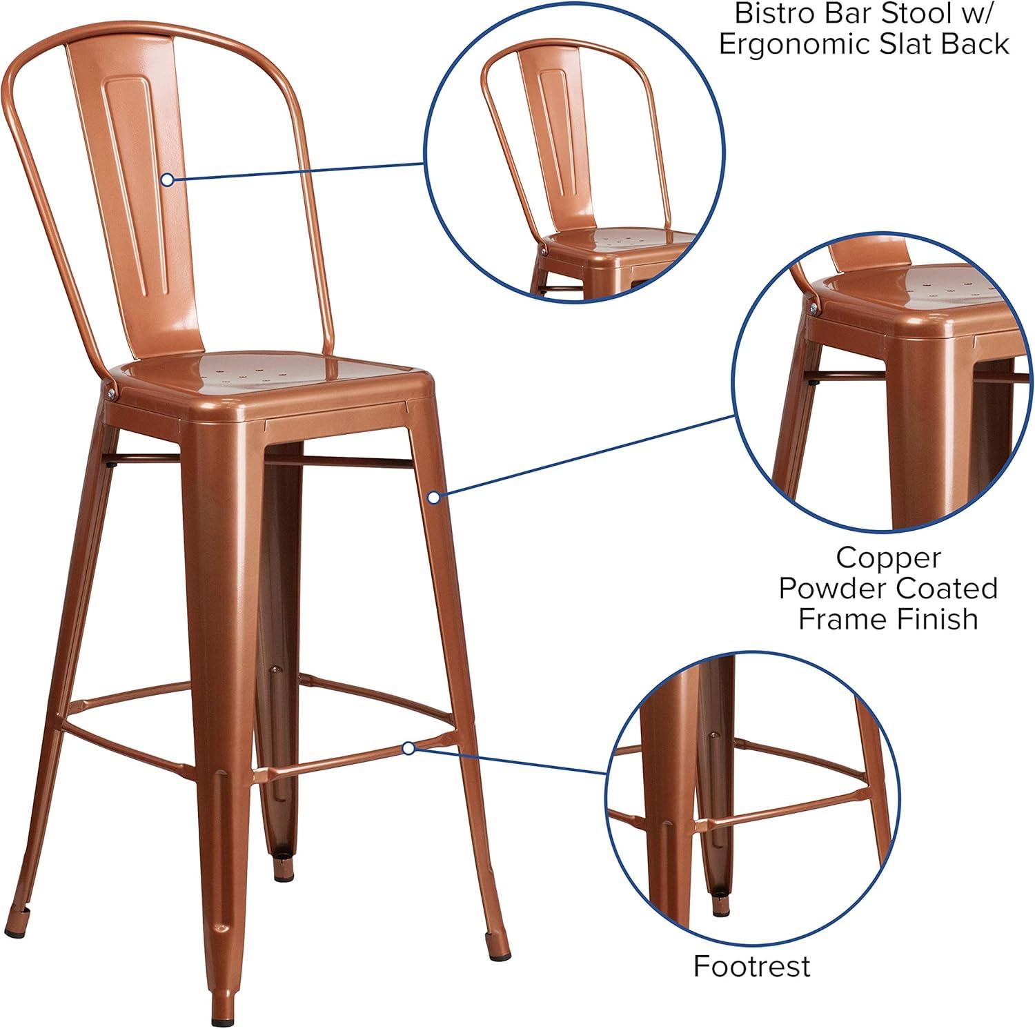 image:imageFlash Furniture Commercial Grade 30 High Black Metal IndoorOutdoor Barstool with Removable BackCopper