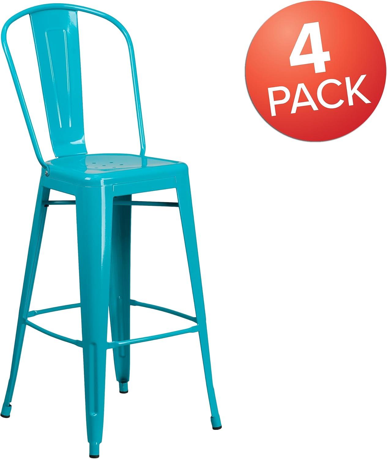image:imageFlash Furniture Commercial Grade 30 High Black Metal IndoorOutdoor Barstool with Removable BackCrystal Tealblue