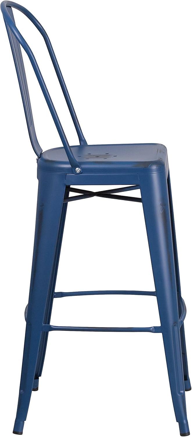 image:imageFlash Furniture Commercial Grade 30 High Black Metal IndoorOutdoor Barstool with Removable BackDistressed Antique Blue