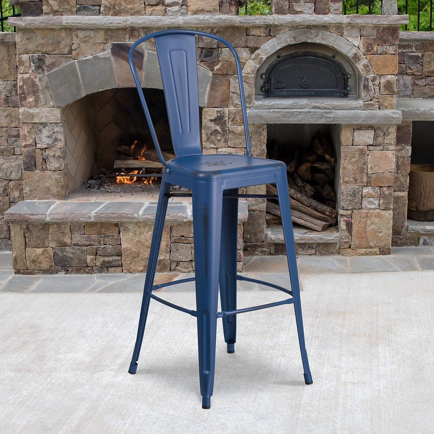 image:imageFlash Furniture Commercial Grade 30 High Black Metal IndoorOutdoor Barstool with Removable BackDistressed Antique Blue