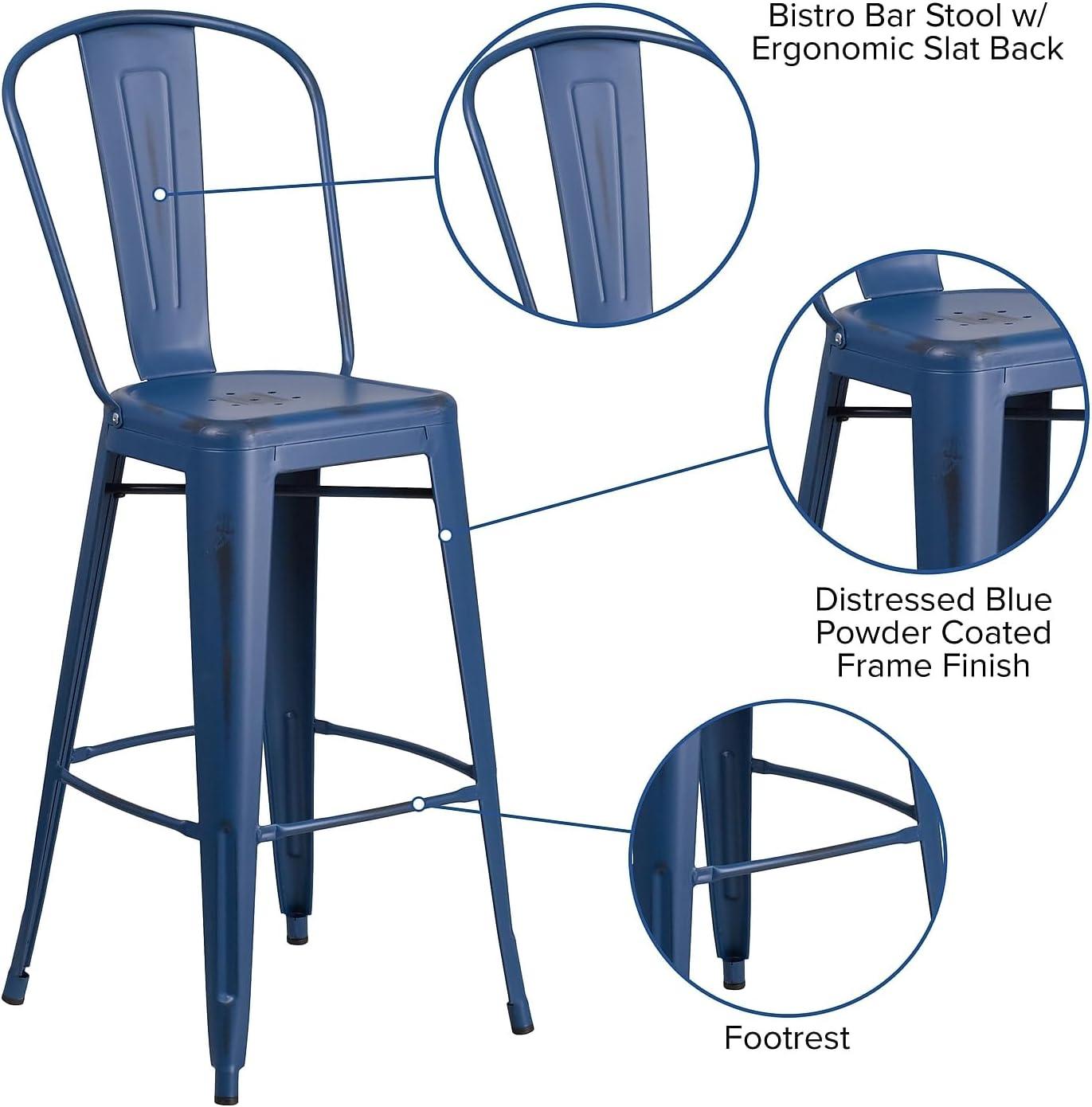 image:imageFlash Furniture Commercial Grade 30 High Black Metal IndoorOutdoor Barstool with Removable BackDistressed Antique Blue