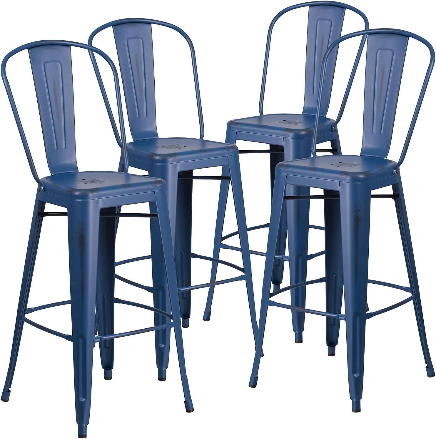 image:imageFlash Furniture Commercial Grade 30 High Black Metal IndoorOutdoor Barstool with Removable BackDistressed Antique Blue