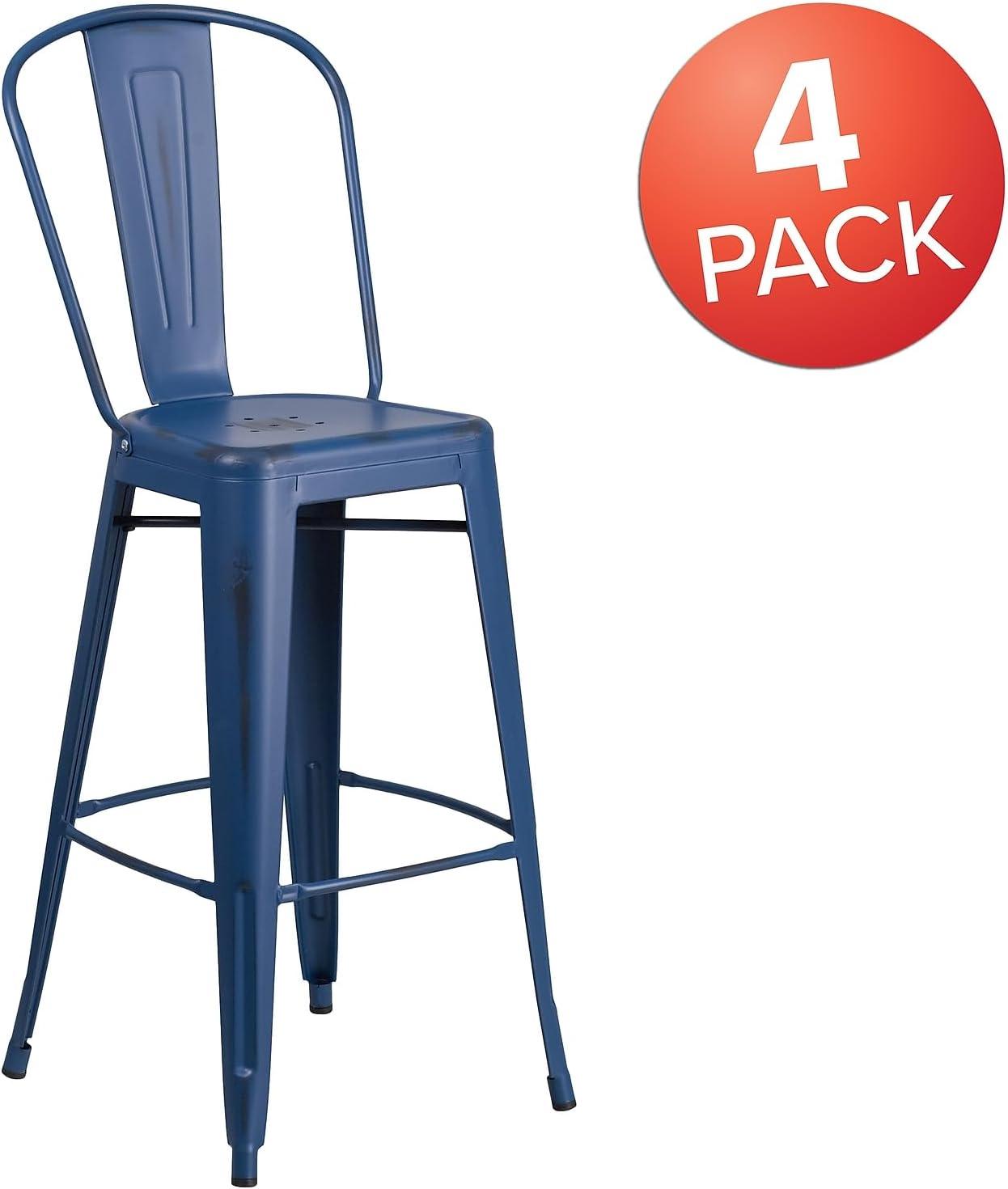 image:imageFlash Furniture Commercial Grade 30 High Black Metal IndoorOutdoor Barstool with Removable BackDistressed Antique Blue