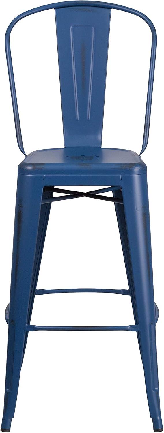 image:imageFlash Furniture Commercial Grade 30 High Black Metal IndoorOutdoor Barstool with Removable BackDistressed Antique Blue