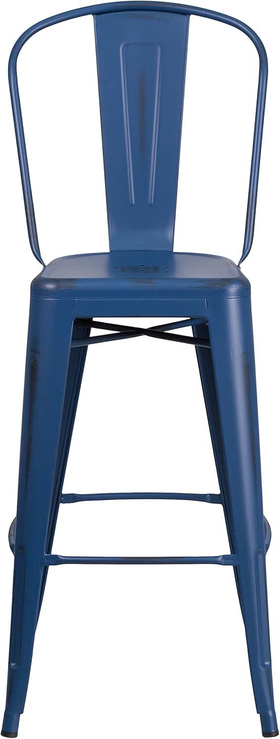 image:imageFlash Furniture Commercial Grade 30 High Black Metal IndoorOutdoor Barstool with Removable BackDistressed Antique Blue