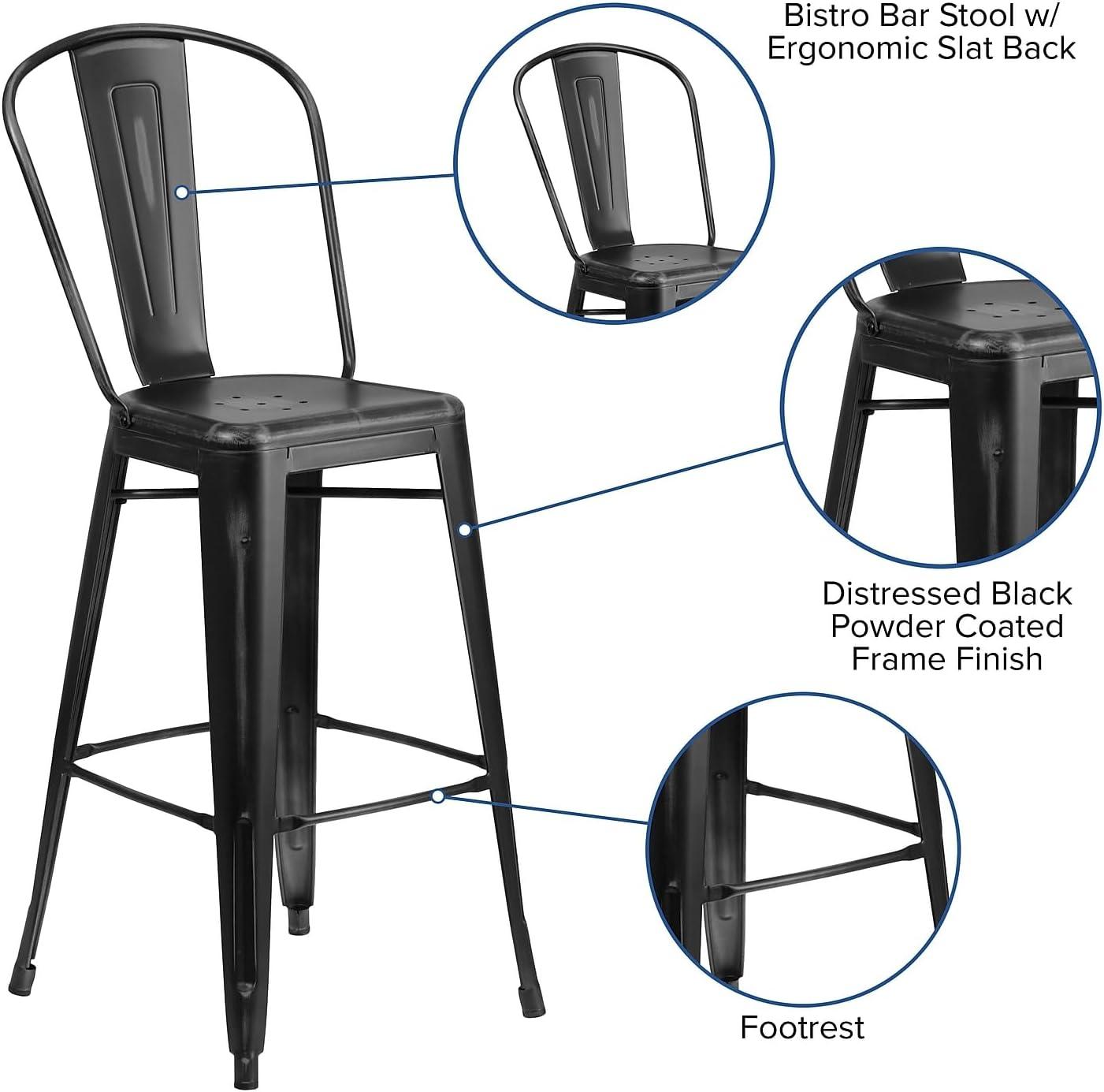 image:imageFlash Furniture Commercial Grade 30 High Black Metal IndoorOutdoor Barstool with Removable BackDistressed Black