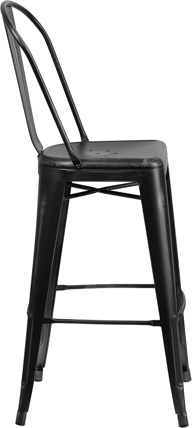 image:imageFlash Furniture Commercial Grade 30 High Black Metal IndoorOutdoor Barstool with Removable BackDistressed Black