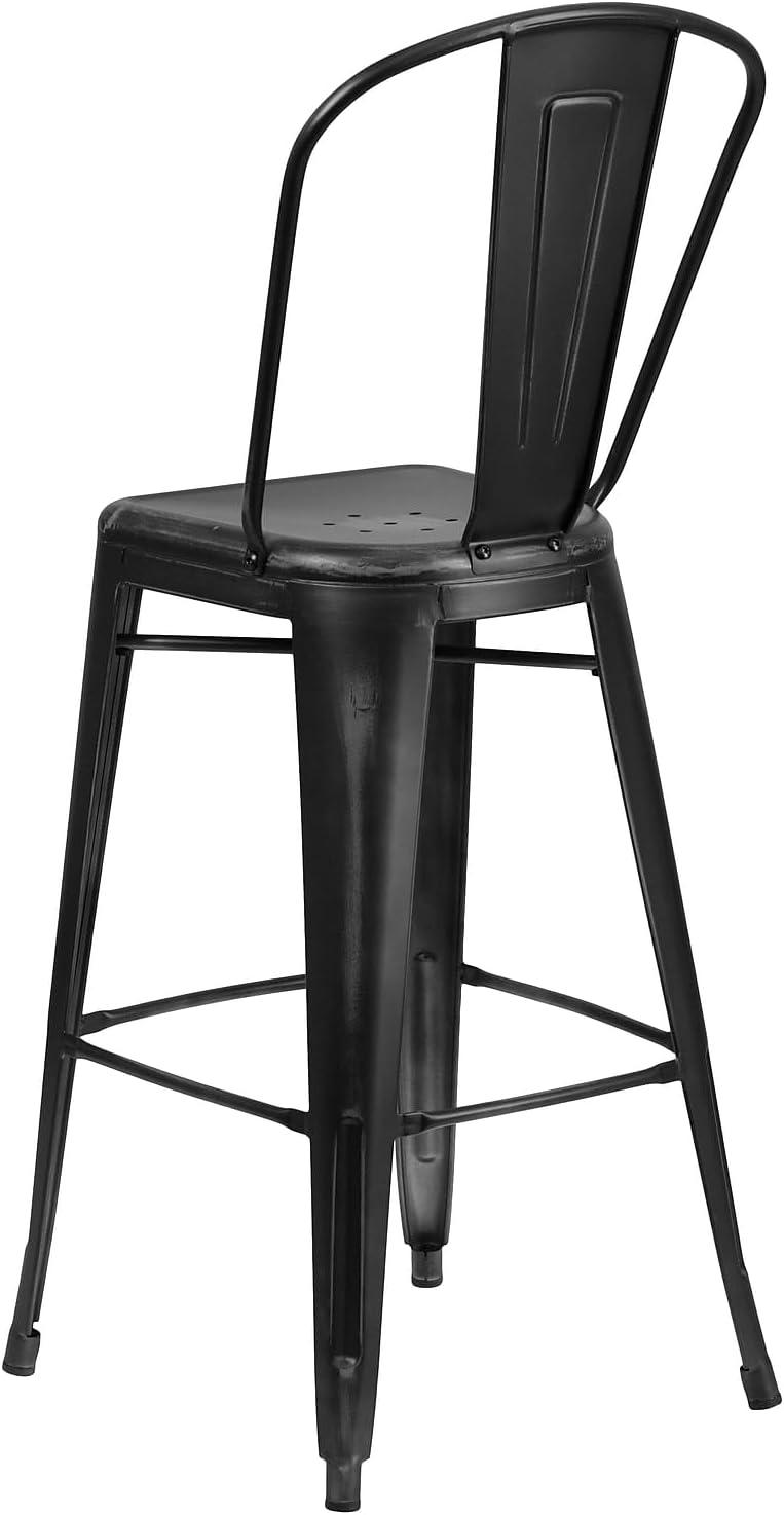 image:imageFlash Furniture Commercial Grade 30 High Black Metal IndoorOutdoor Barstool with Removable BackDistressed Black