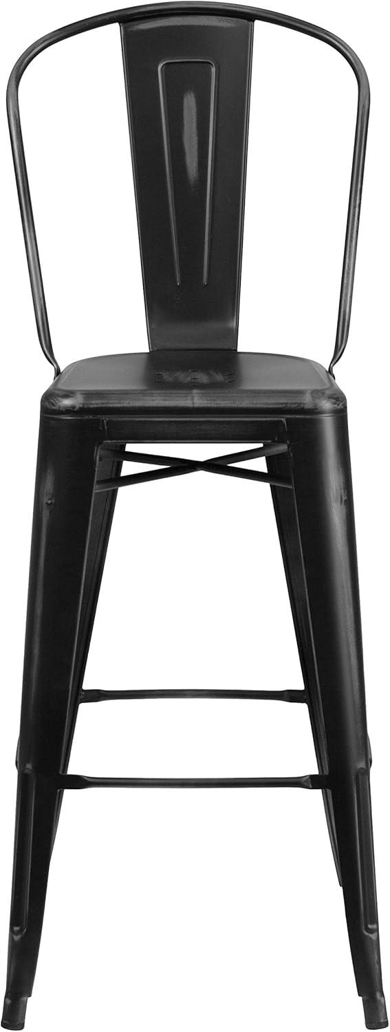 image:imageFlash Furniture Commercial Grade 30 High Black Metal IndoorOutdoor Barstool with Removable BackDistressed Black