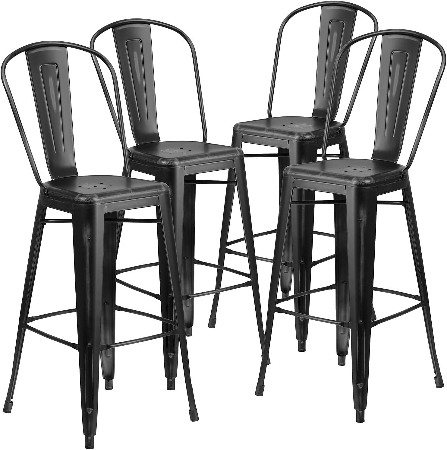 image:imageFlash Furniture Commercial Grade 30 High Black Metal IndoorOutdoor Barstool with Removable BackDistressed Black