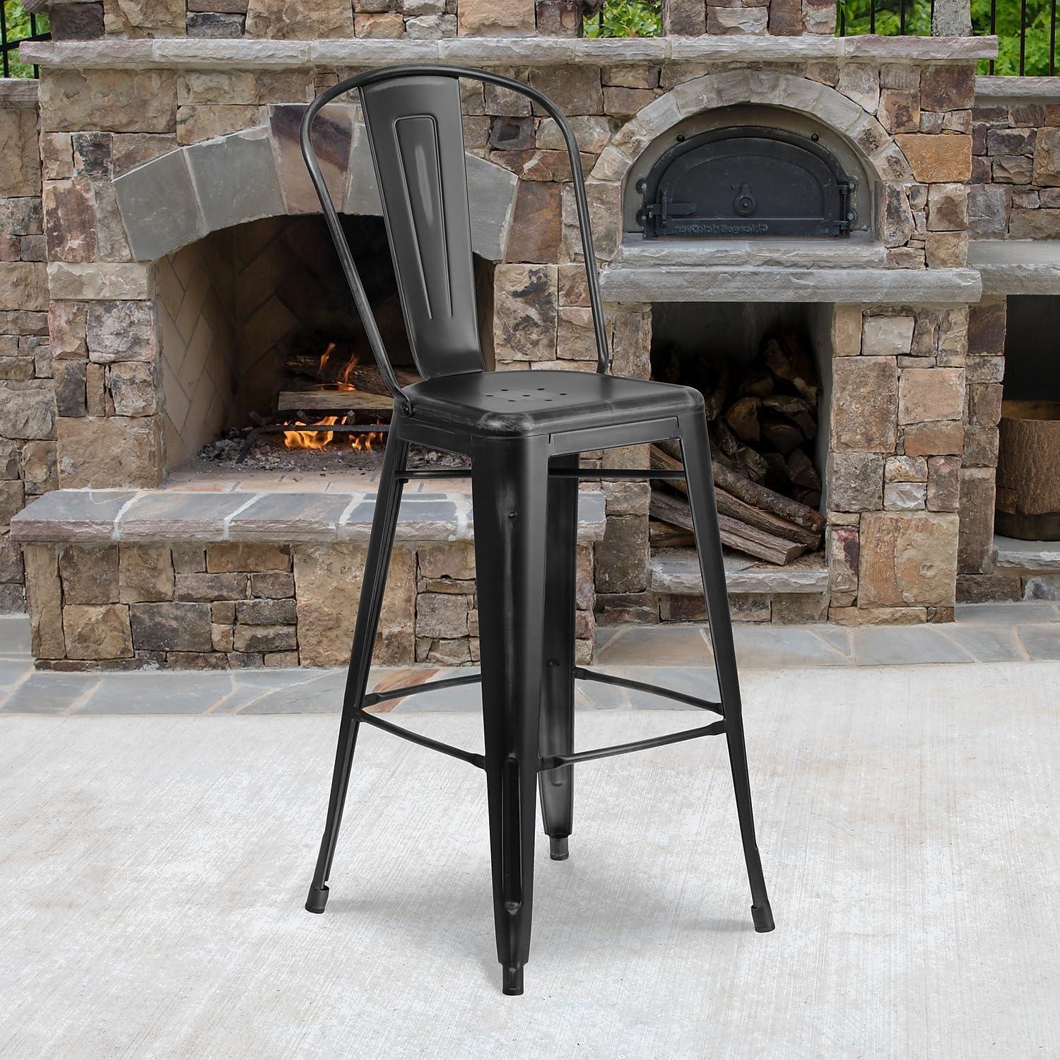 image:imageFlash Furniture Commercial Grade 30 High Black Metal IndoorOutdoor Barstool with Removable BackDistressed Black