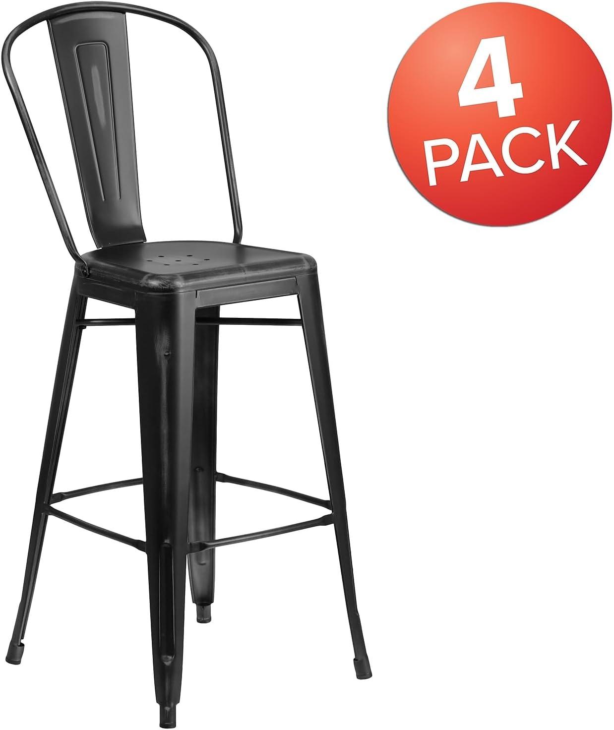image:imageFlash Furniture Commercial Grade 30 High Black Metal IndoorOutdoor Barstool with Removable BackDistressed Black