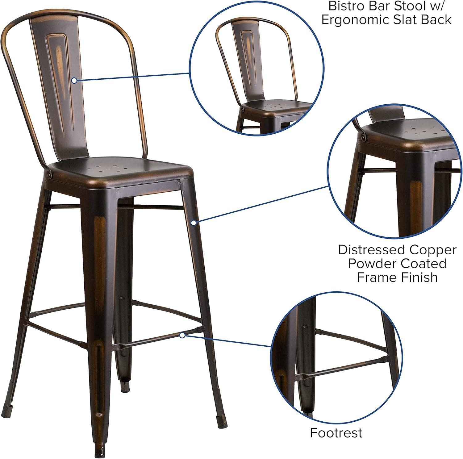 image:imageFlash Furniture Commercial Grade 30 High Black Metal IndoorOutdoor Barstool with Removable BackDistressed Copper