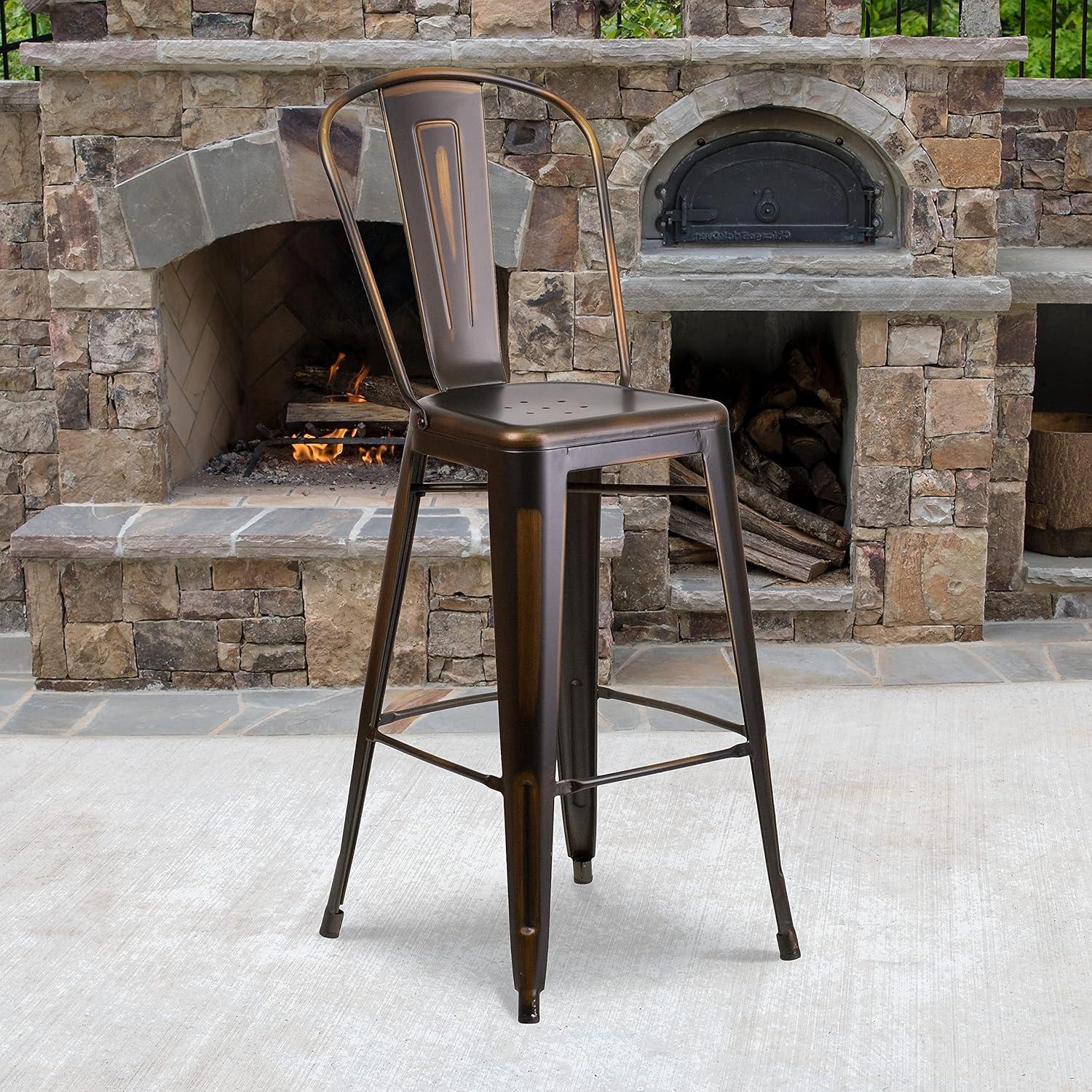 image:imageFlash Furniture Commercial Grade 30 High Black Metal IndoorOutdoor Barstool with Removable BackDistressed Copper