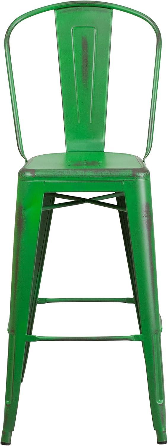 image:imageFlash Furniture Commercial Grade 30 High Black Metal IndoorOutdoor Barstool with Removable BackDistressed Green