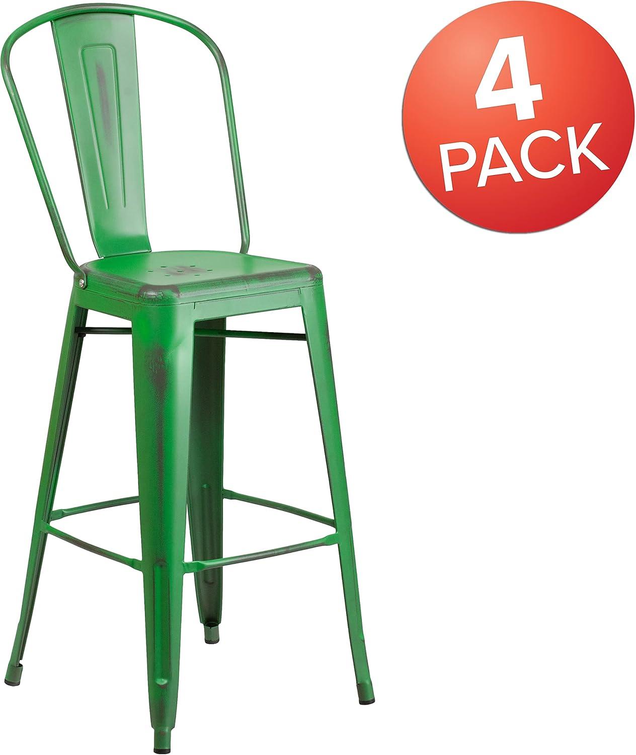 image:imageFlash Furniture Commercial Grade 30 High Black Metal IndoorOutdoor Barstool with Removable BackDistressed Green