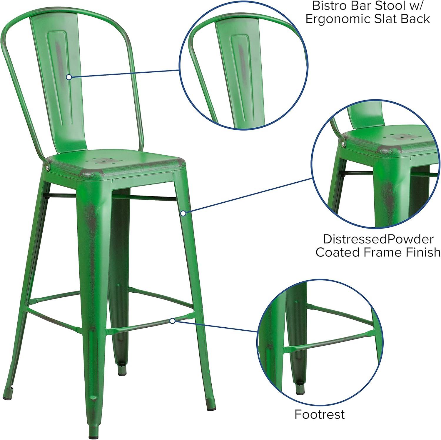 image:imageFlash Furniture Commercial Grade 30 High Black Metal IndoorOutdoor Barstool with Removable BackDistressed Green