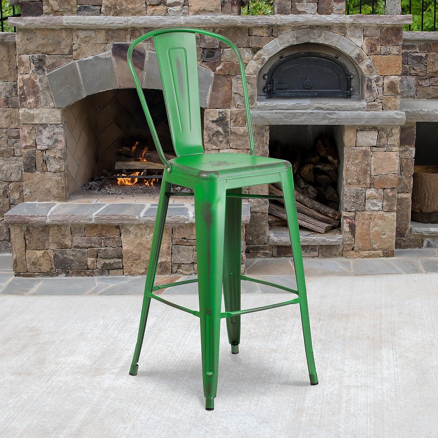image:imageFlash Furniture Commercial Grade 30 High Black Metal IndoorOutdoor Barstool with Removable BackDistressed Green