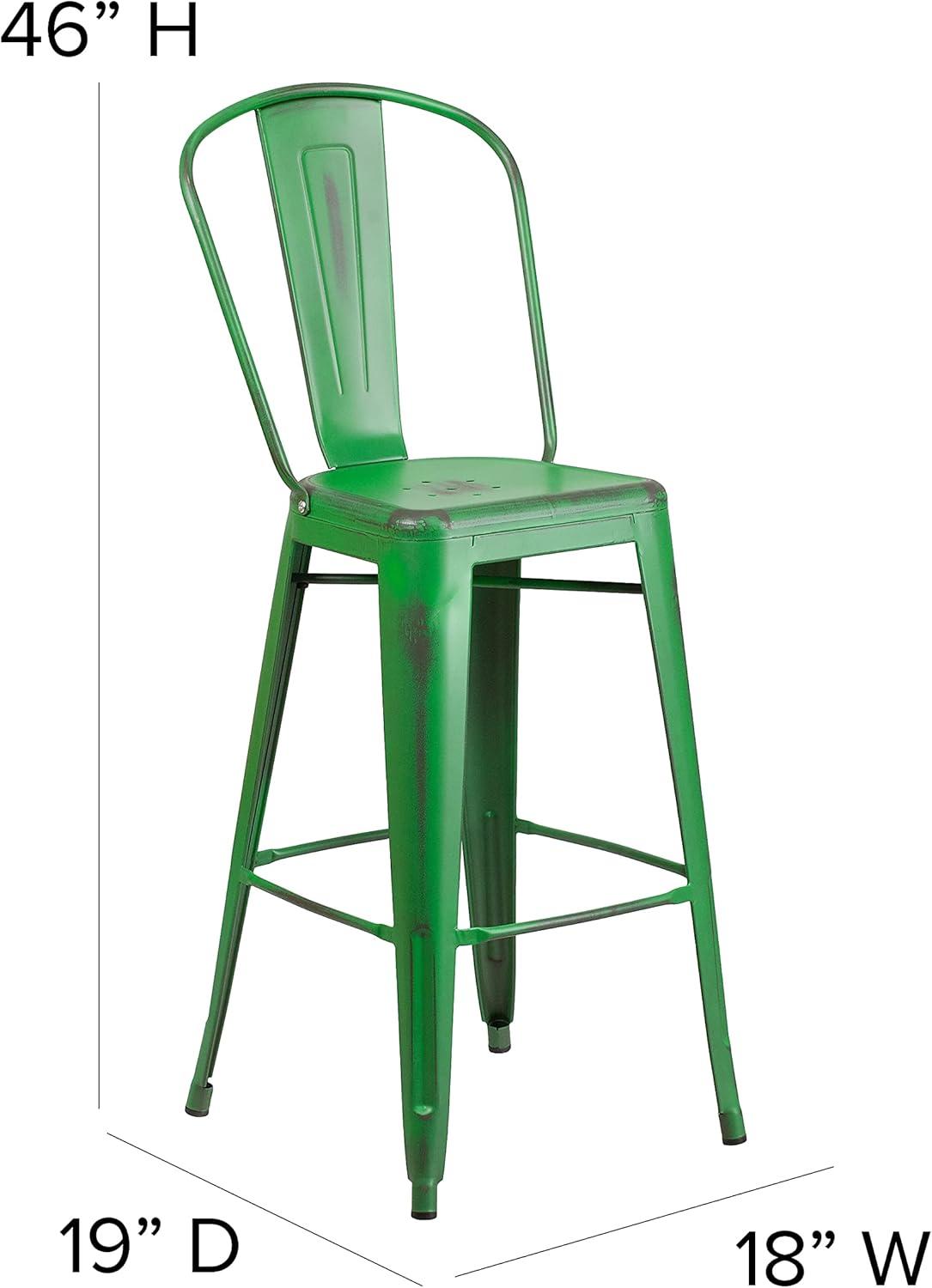 image:imageFlash Furniture Commercial Grade 30 High Black Metal IndoorOutdoor Barstool with Removable BackDistressed Green