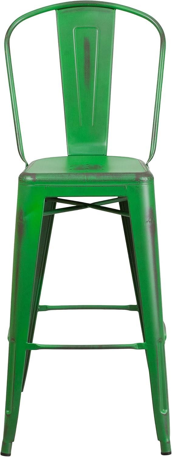 image:imageFlash Furniture Commercial Grade 30 High Black Metal IndoorOutdoor Barstool with Removable BackDistressed Green