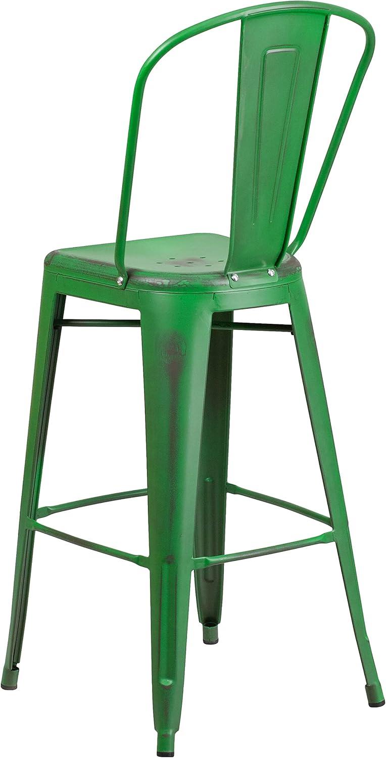 image:imageFlash Furniture Commercial Grade 30 High Black Metal IndoorOutdoor Barstool with Removable BackDistressed Green