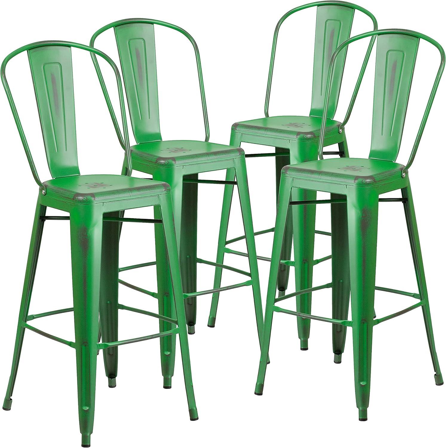 image:imageFlash Furniture Commercial Grade 30 High Black Metal IndoorOutdoor Barstool with Removable BackDistressed Green