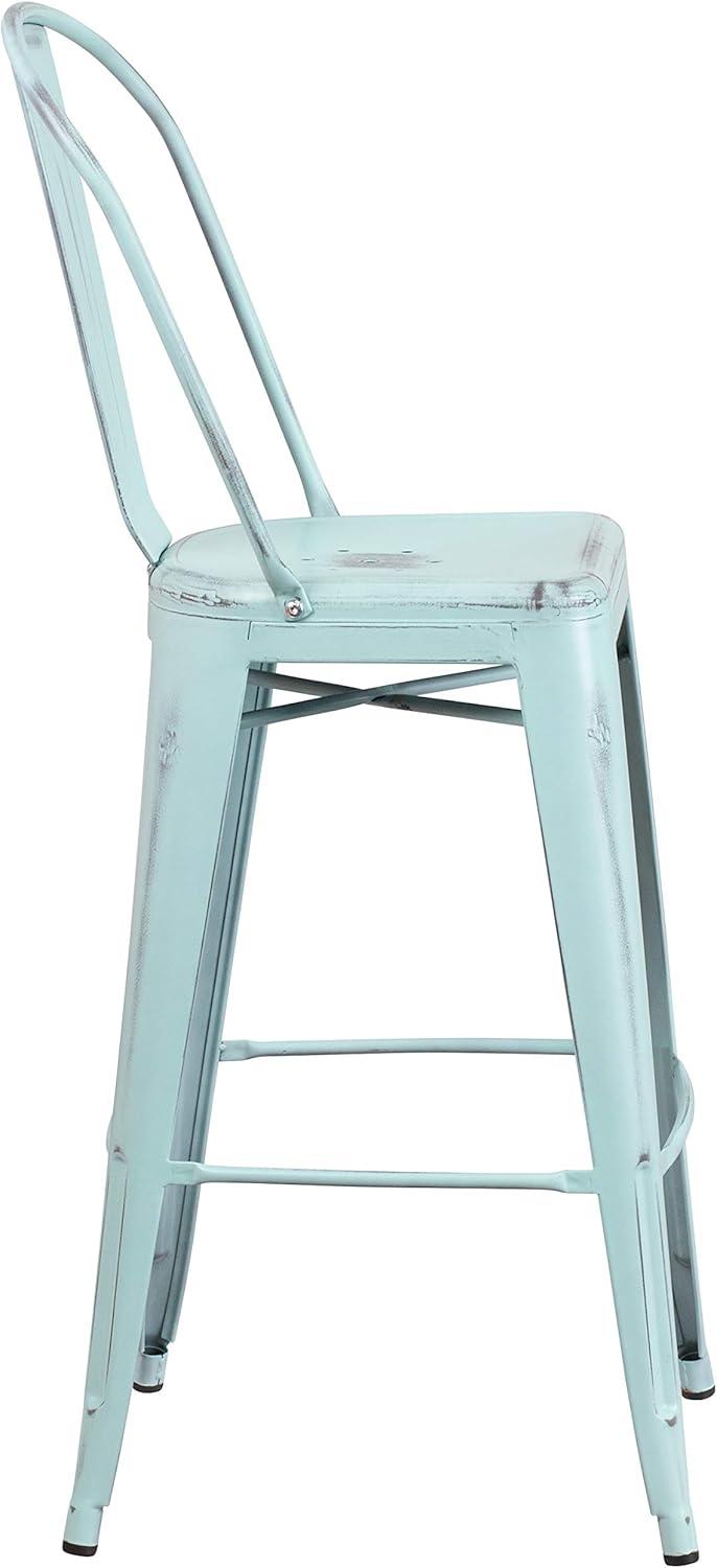 image:imageFlash Furniture Commercial Grade 30 High Black Metal IndoorOutdoor Barstool with Removable BackDistressed Greenblue