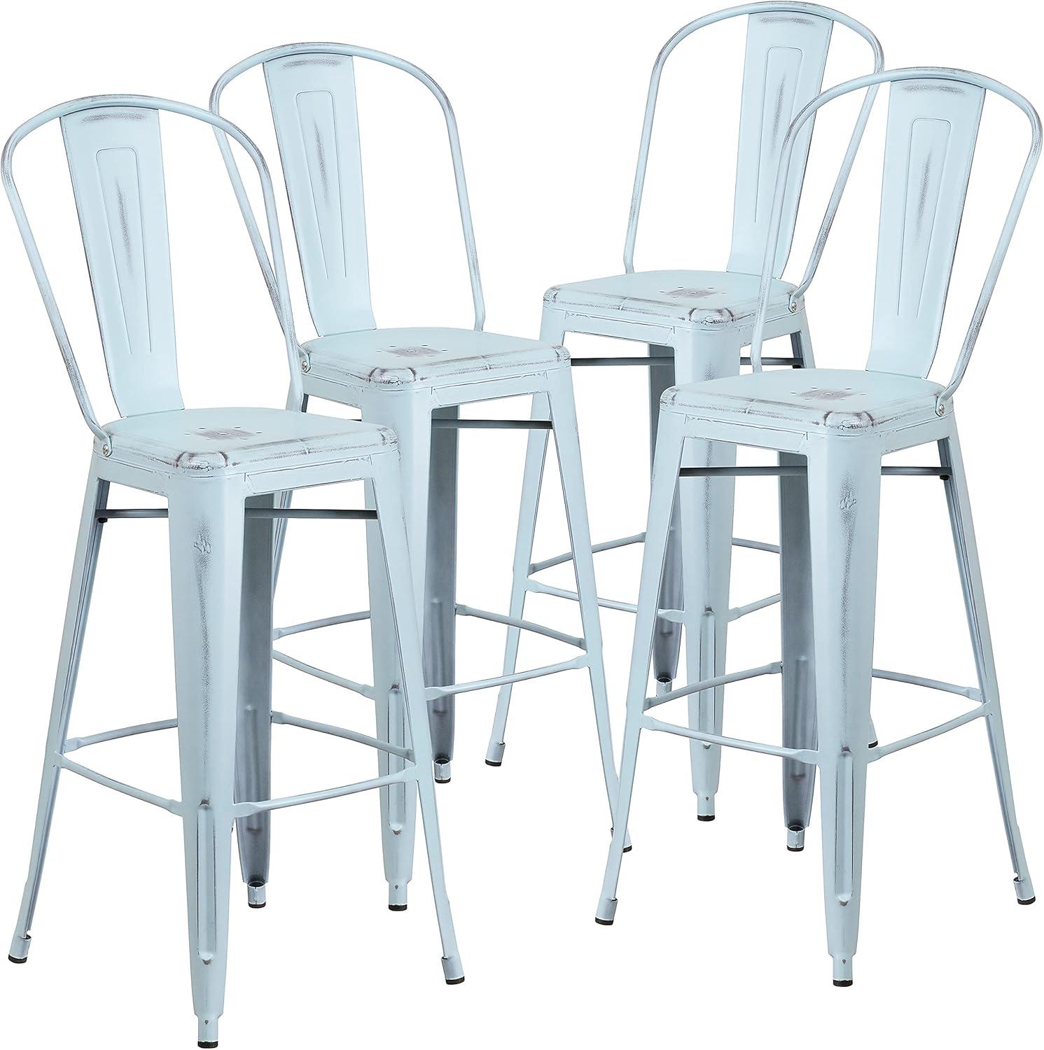 image:imageFlash Furniture Commercial Grade 30 High Black Metal IndoorOutdoor Barstool with Removable BackDistressed Greenblue