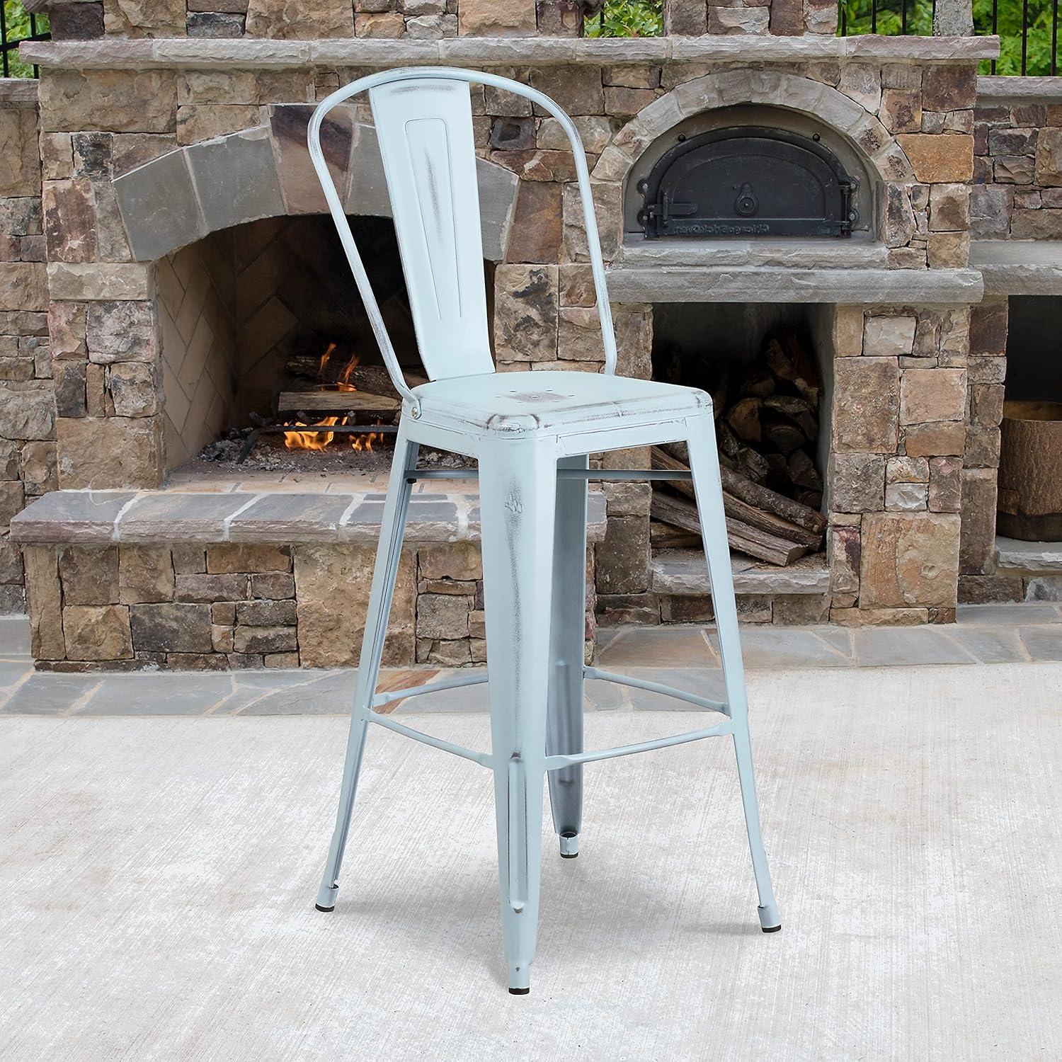 image:imageFlash Furniture Commercial Grade 30 High Black Metal IndoorOutdoor Barstool with Removable BackDistressed Greenblue