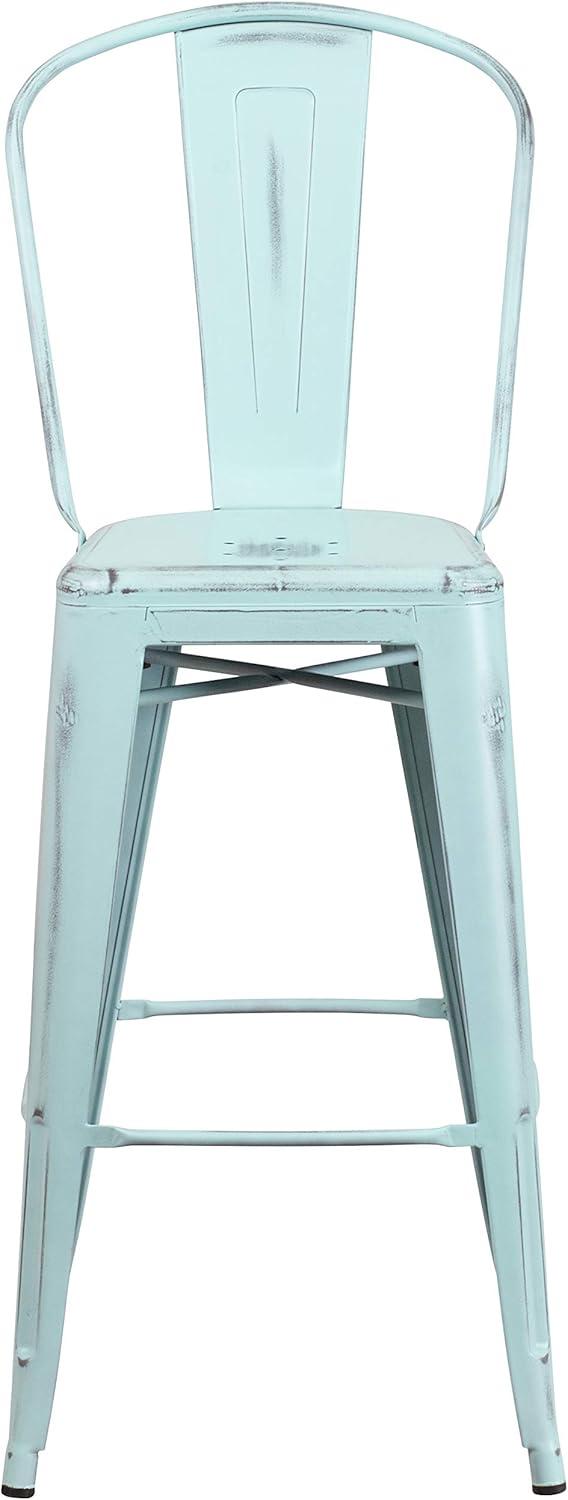 image:imageFlash Furniture Commercial Grade 30 High Black Metal IndoorOutdoor Barstool with Removable BackDistressed Greenblue