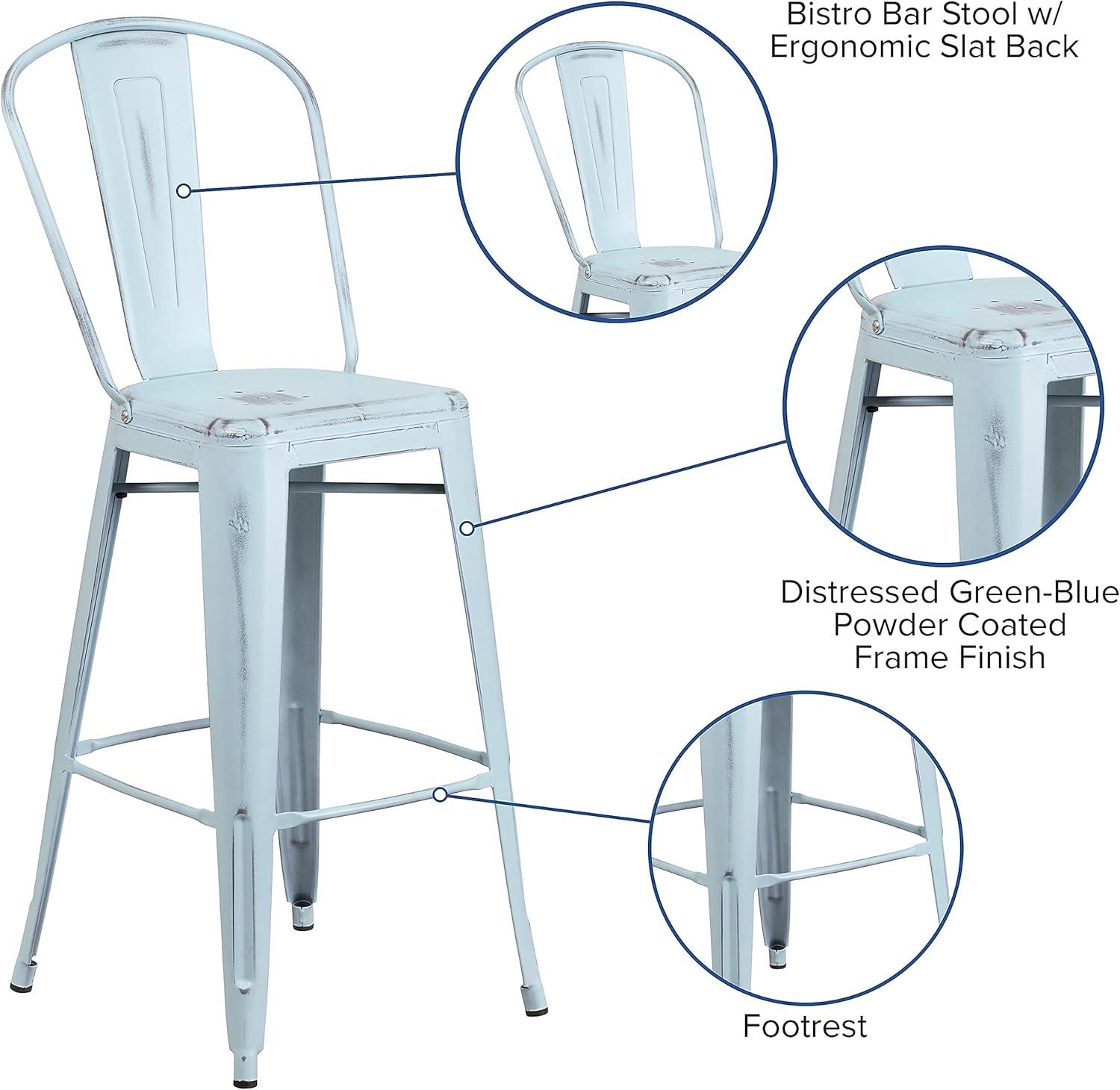image:imageFlash Furniture Commercial Grade 30 High Black Metal IndoorOutdoor Barstool with Removable BackDistressed Greenblue