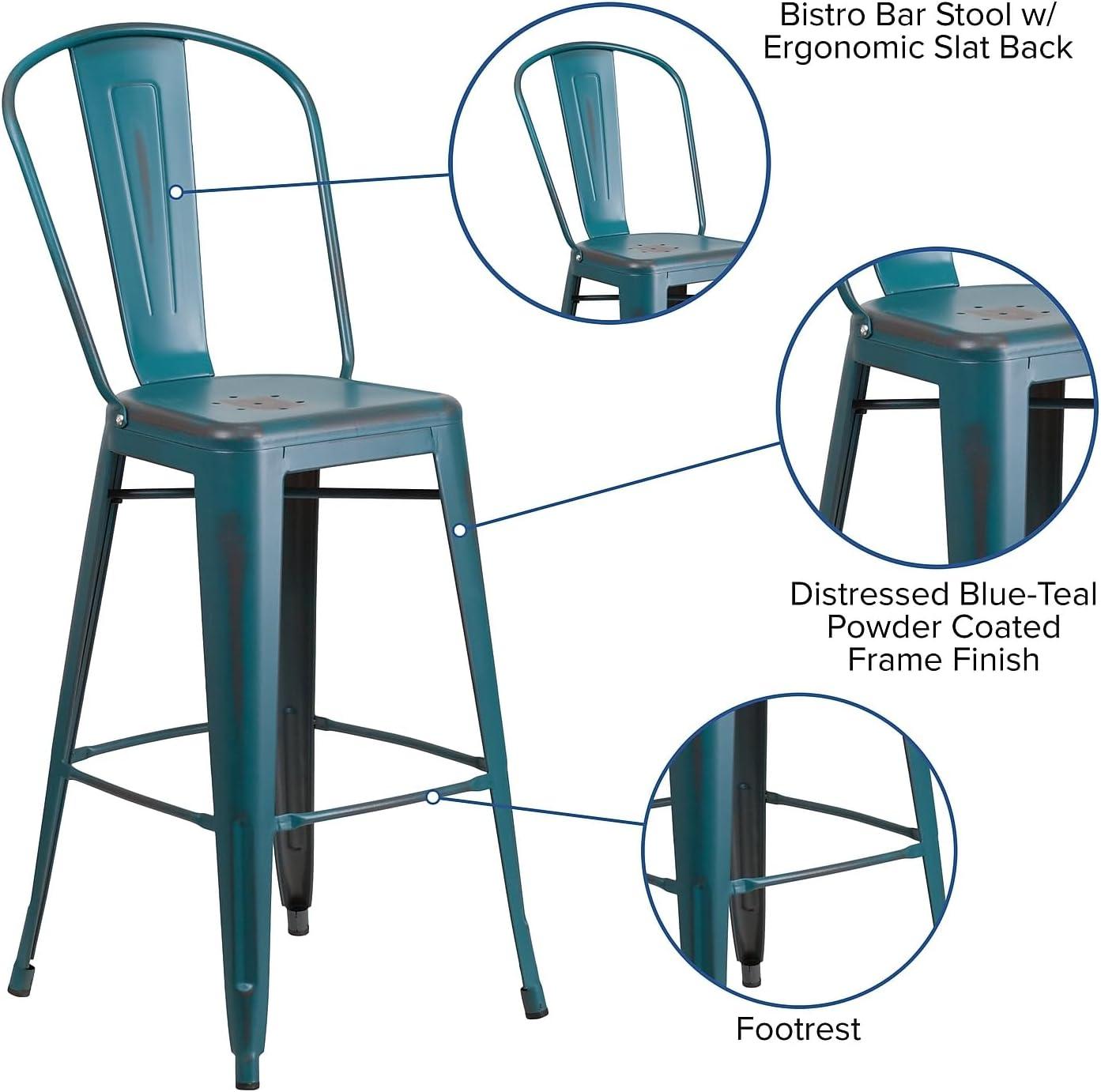 image:imageFlash Furniture Commercial Grade 30 High Black Metal IndoorOutdoor Barstool with Removable BackDistressed Kelly Blueteal