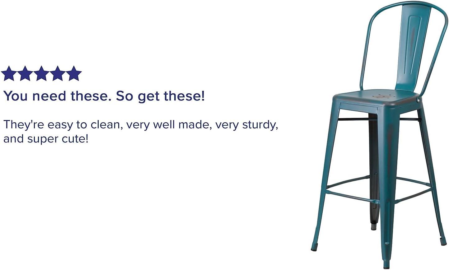 image:imageFlash Furniture Commercial Grade 30 High Black Metal IndoorOutdoor Barstool with Removable BackDistressed Kelly Blueteal