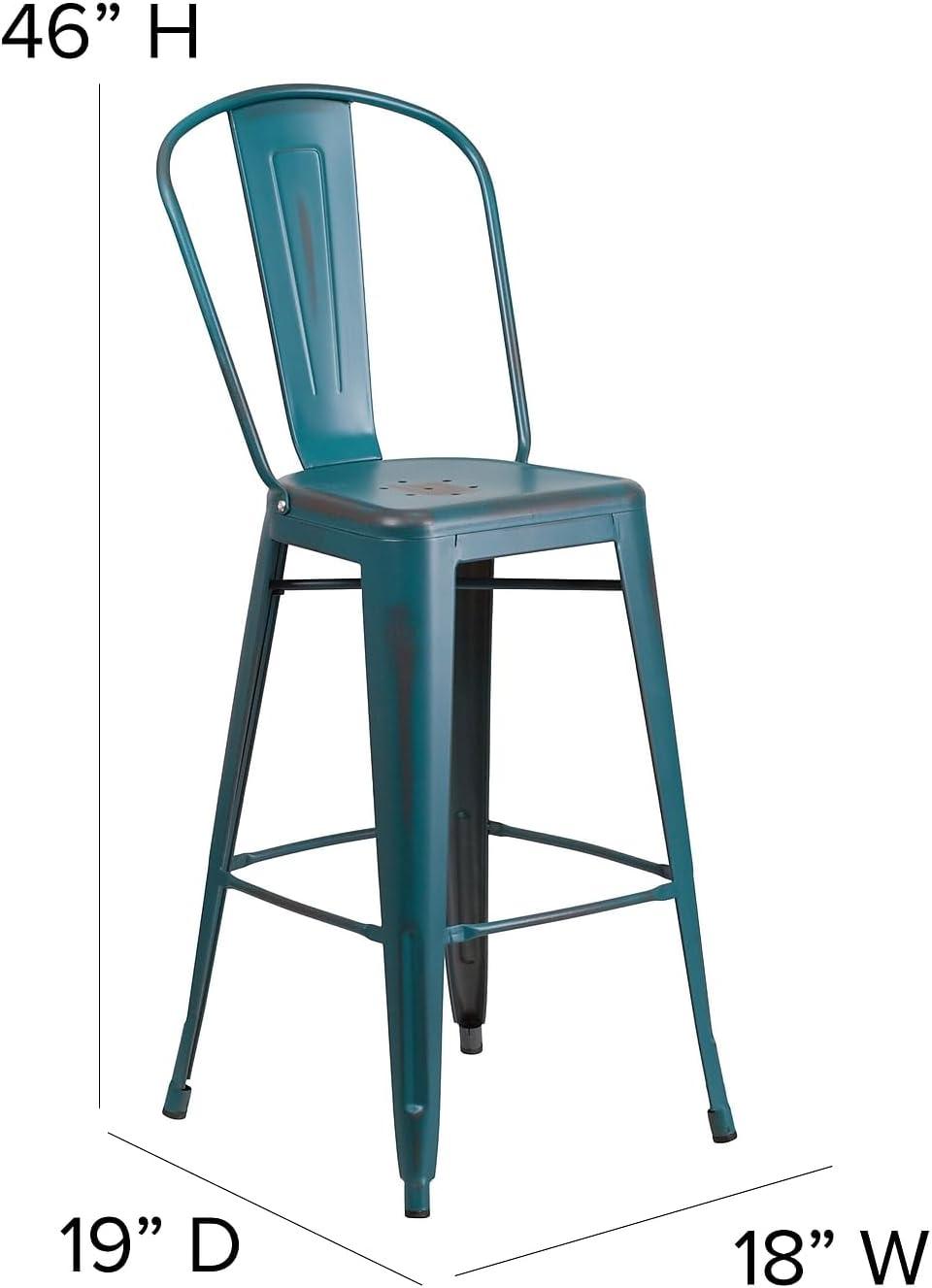 image:imageFlash Furniture Commercial Grade 30 High Black Metal IndoorOutdoor Barstool with Removable BackDistressed Kelly Blueteal