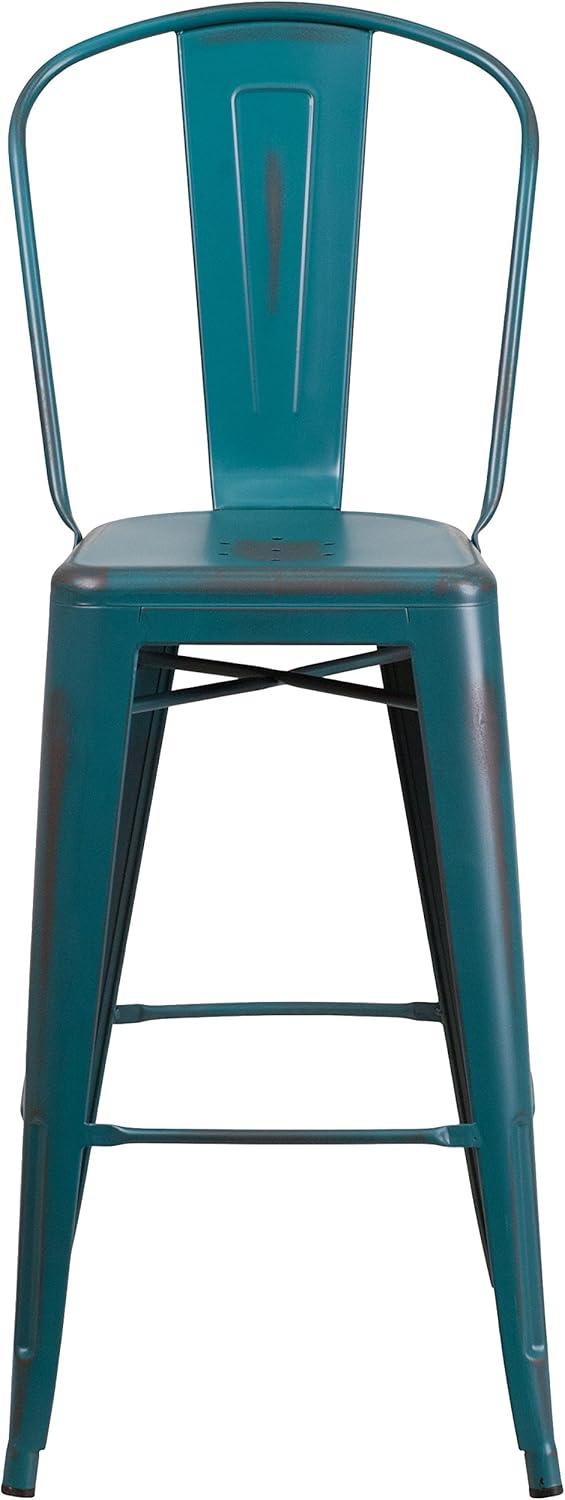 image:imageFlash Furniture Commercial Grade 30 High Black Metal IndoorOutdoor Barstool with Removable BackDistressed Kelly Blueteal