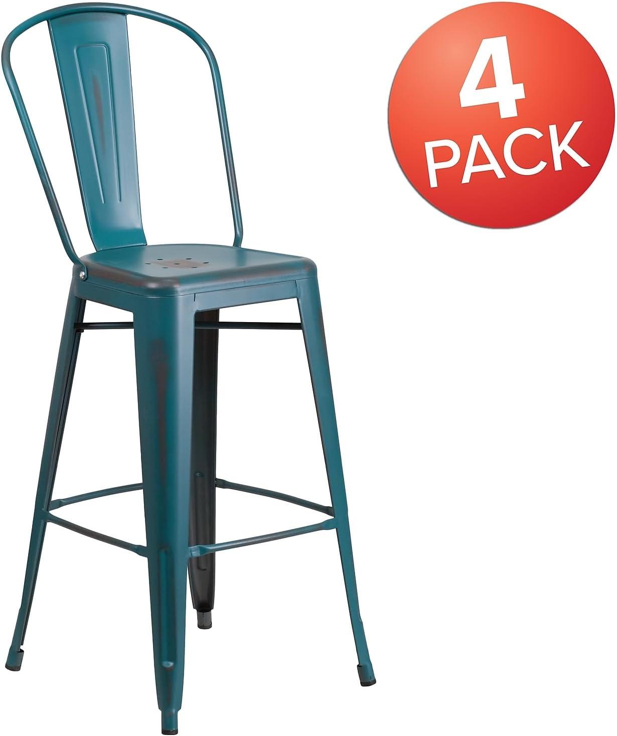 image:imageFlash Furniture Commercial Grade 30 High Black Metal IndoorOutdoor Barstool with Removable BackDistressed Kelly Blueteal