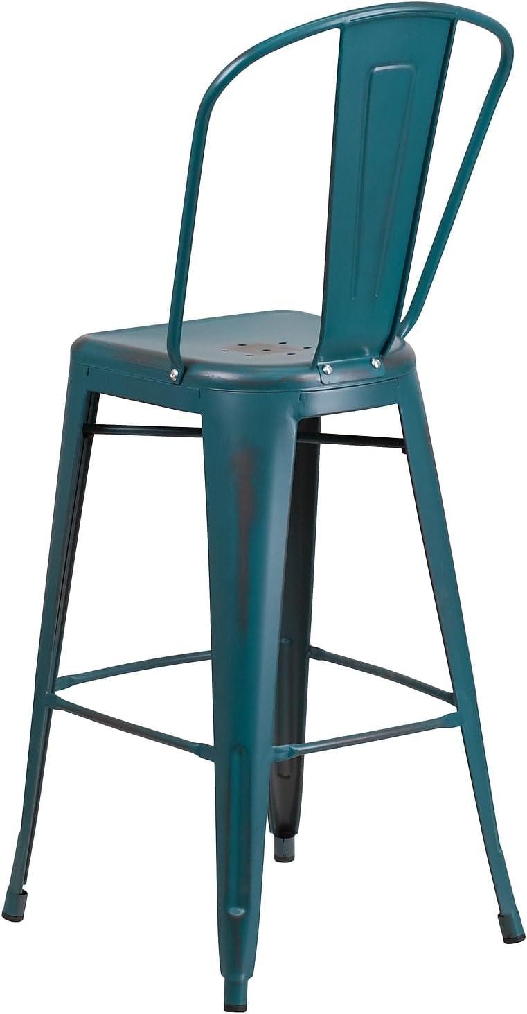 image:imageFlash Furniture Commercial Grade 30 High Black Metal IndoorOutdoor Barstool with Removable BackDistressed Kelly Blueteal