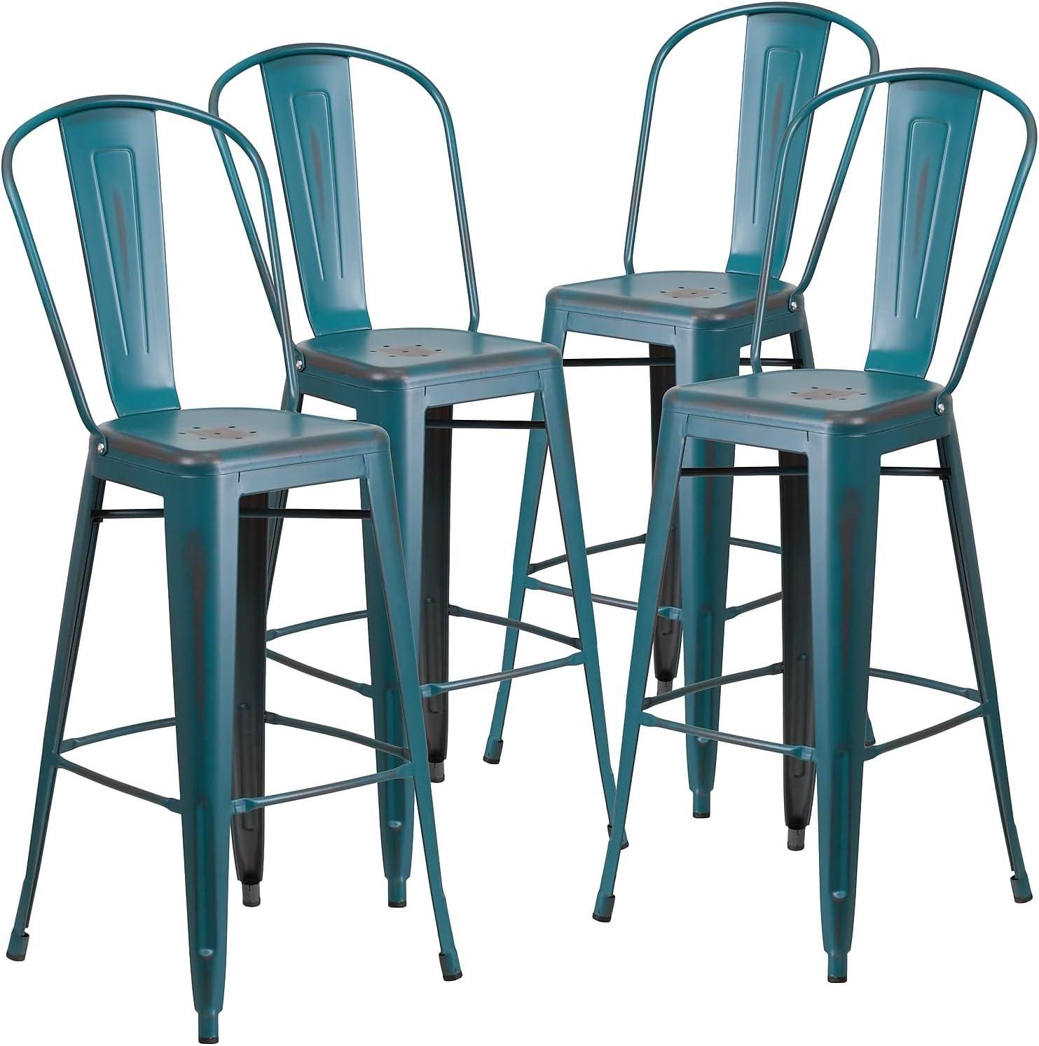 image:imageFlash Furniture Commercial Grade 30 High Black Metal IndoorOutdoor Barstool with Removable BackDistressed Kelly Blueteal