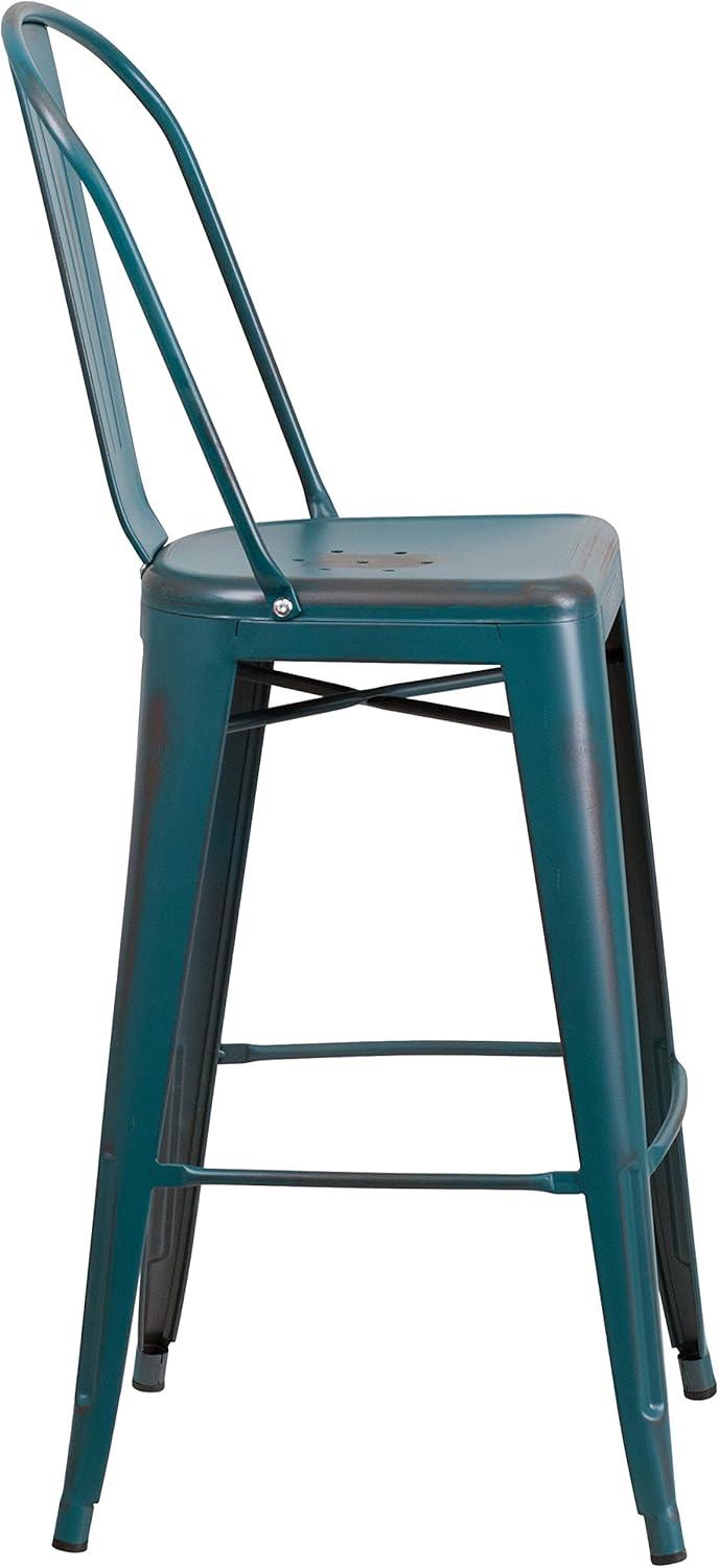image:imageFlash Furniture Commercial Grade 30 High Black Metal IndoorOutdoor Barstool with Removable BackDistressed Kelly Blueteal