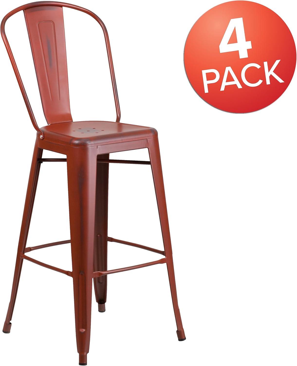 image:imageFlash Furniture Commercial Grade 30 High Black Metal IndoorOutdoor Barstool with Removable BackDistressed Kelly Red